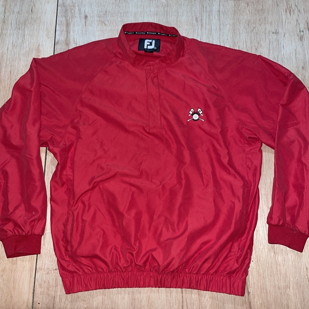Footjoy Quarter Button Up Golf Pullover Windbreaker Jacket Red‎ Med Embroidered